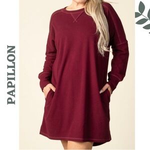 Papillon Plum Sweatshirt Dress Medium NWT Pockets